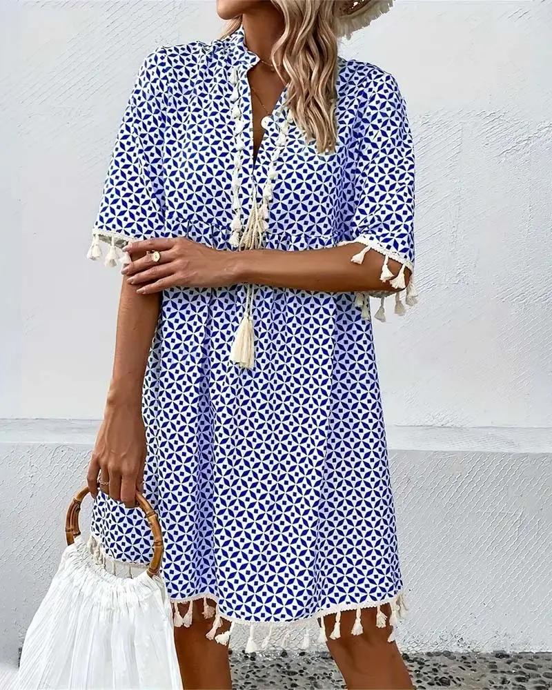 Women's Mini Dress V-Neck Geometric Print