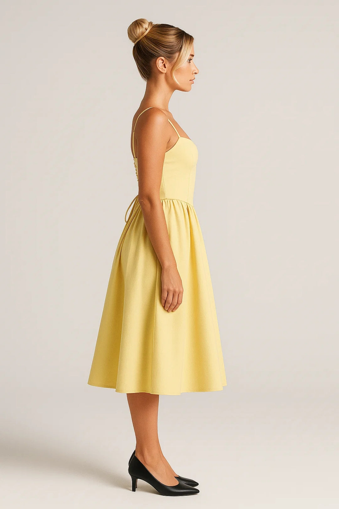 Women's Bustier Midi Dress - Sweetheart Neckline - Lace-Up Back