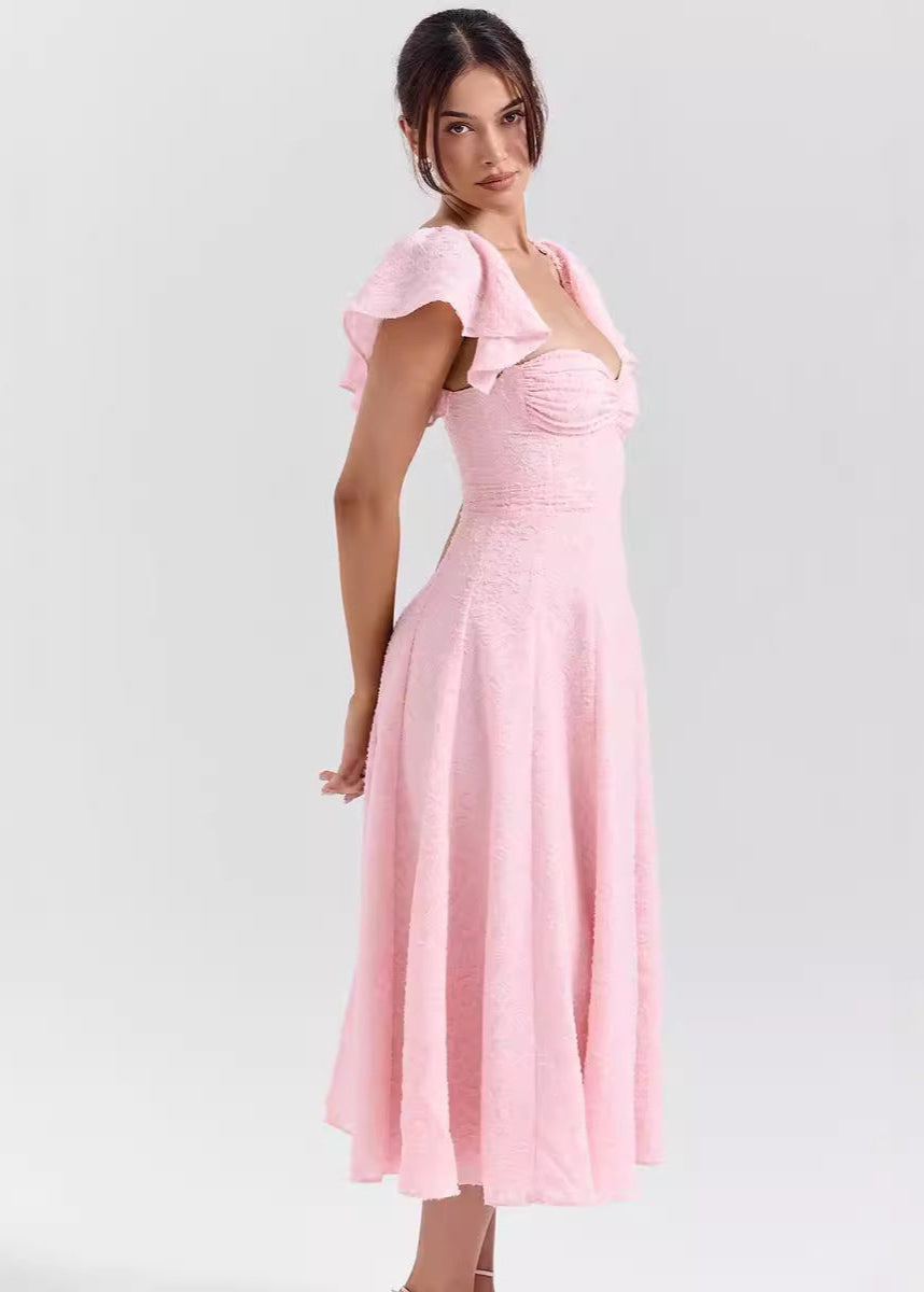 Robe midi à épaules dénudées et manches flottantes pour femmes