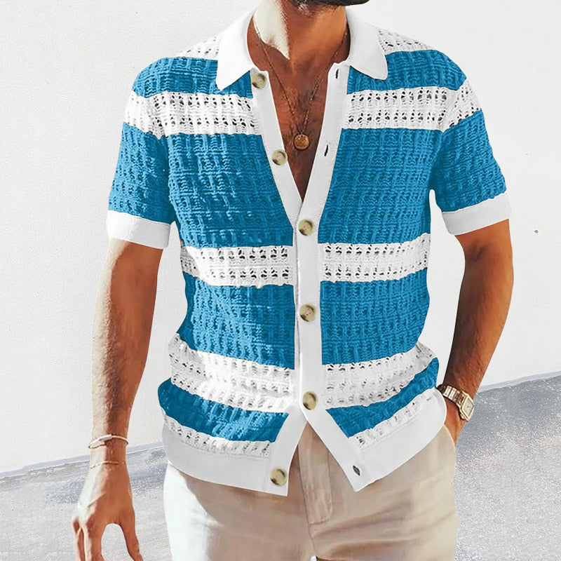 Men’s Short Sleeve Button-Front Knit-Style Shirt – Relaxed Summer Fit