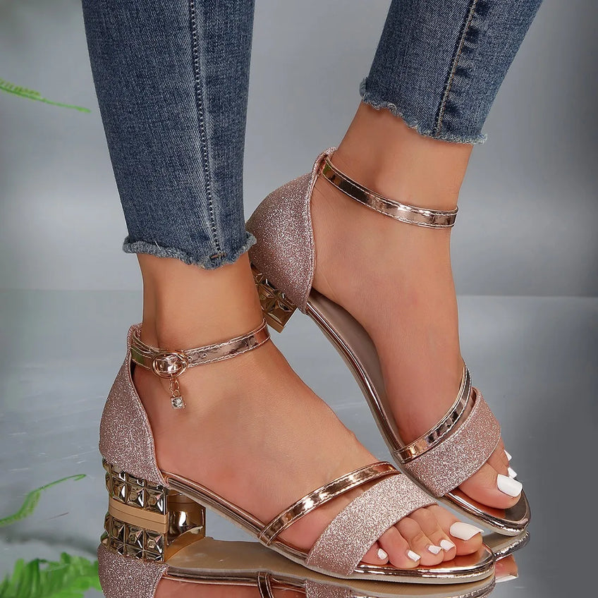 Women’s Open-Toe Ankle Strap Sandals with Low Block Heel