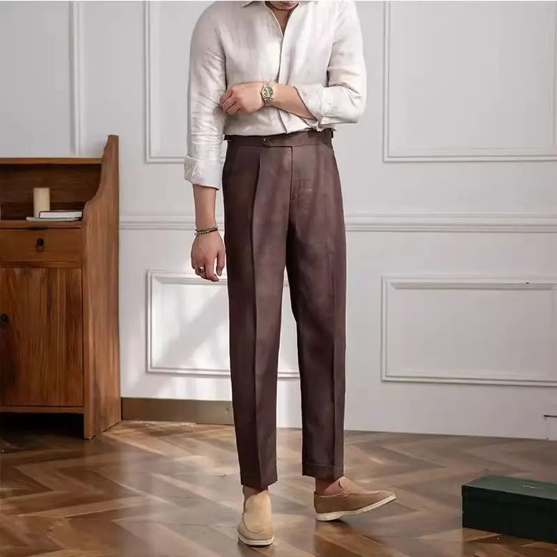 Men’s Tailored Linen Pants – Refined Slim Fit Cropped Formal Pants