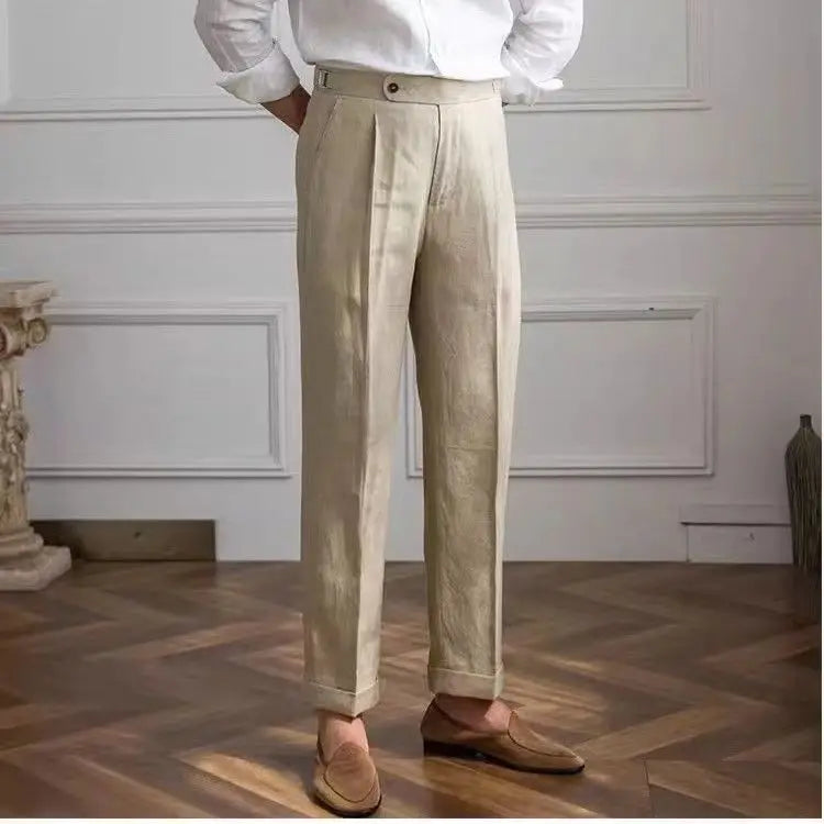 Men’s Tailored Linen Pants – Refined Slim Fit Cropped Formal Pants