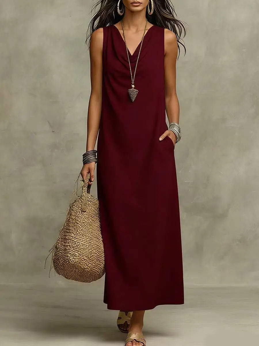 Women's Maxi Dress Linen Sleeveless V-Neck