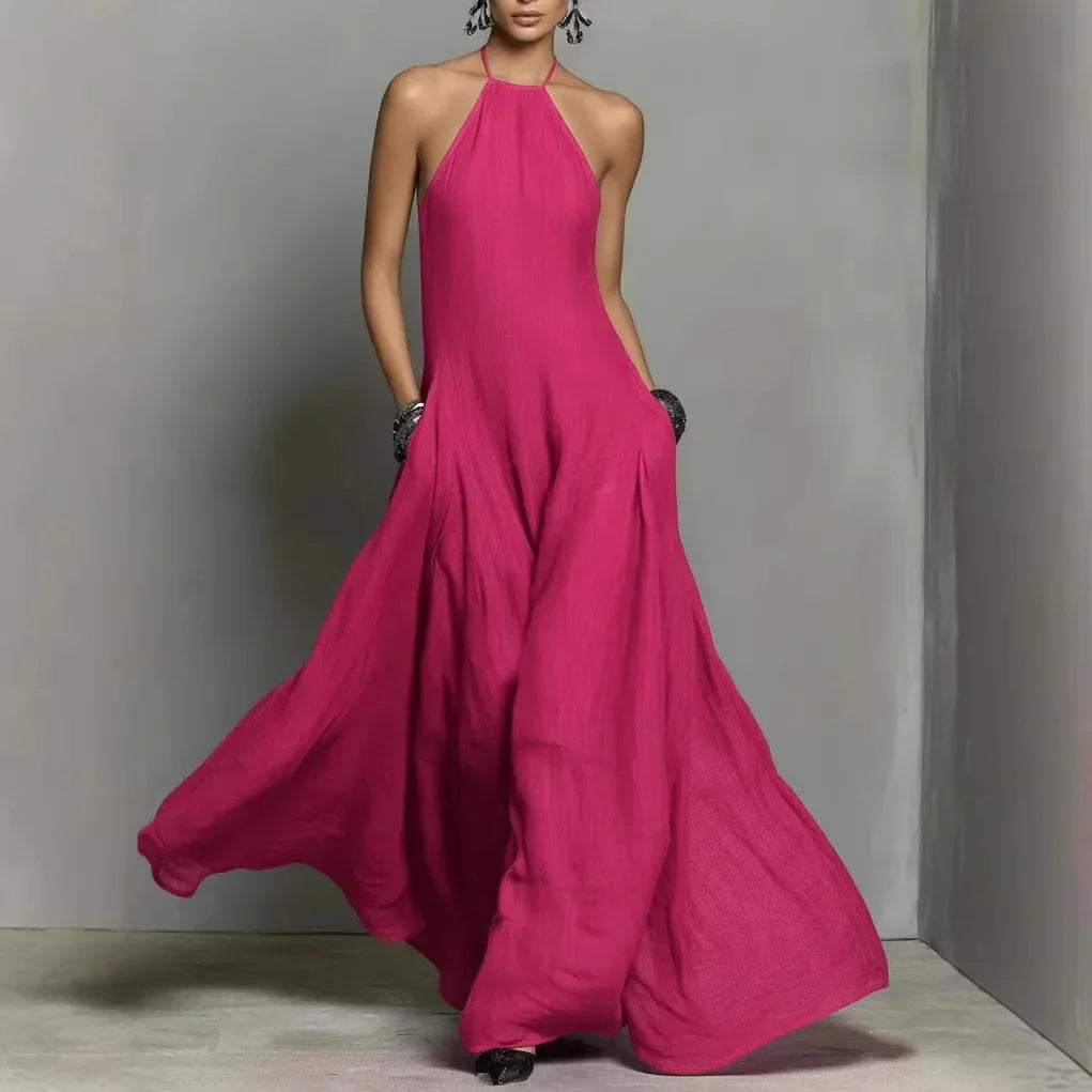 Women's Maxi Dress Halter Neck Sleeveless Tiered
