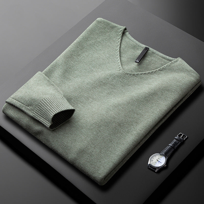 Men's V-Neck Cashmere Long Sleeve Pullover Sweater