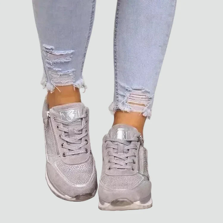 Women's Orthopedic Mesh Panel Zip-Up Platform Sneakers