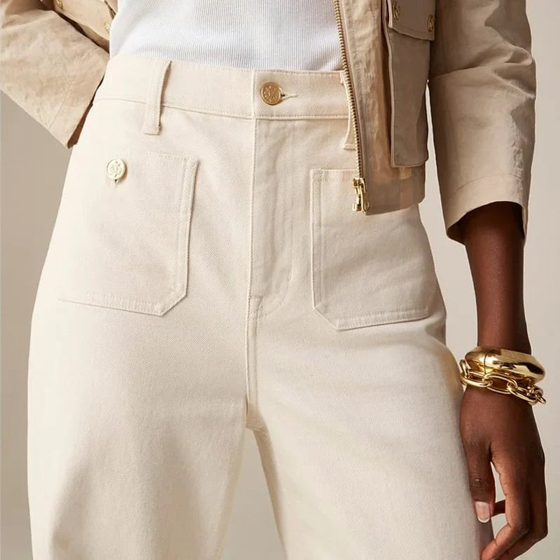 Women’s High-Waist Wide-Leg Jeans – Structured Tailored Fit Denim Pants