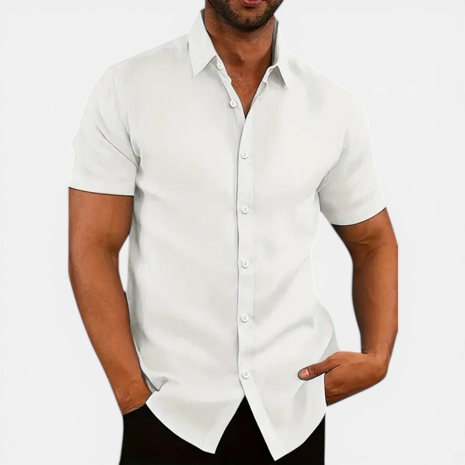 Men's Linen Short Sleeve Button Down Business Casual Shirt