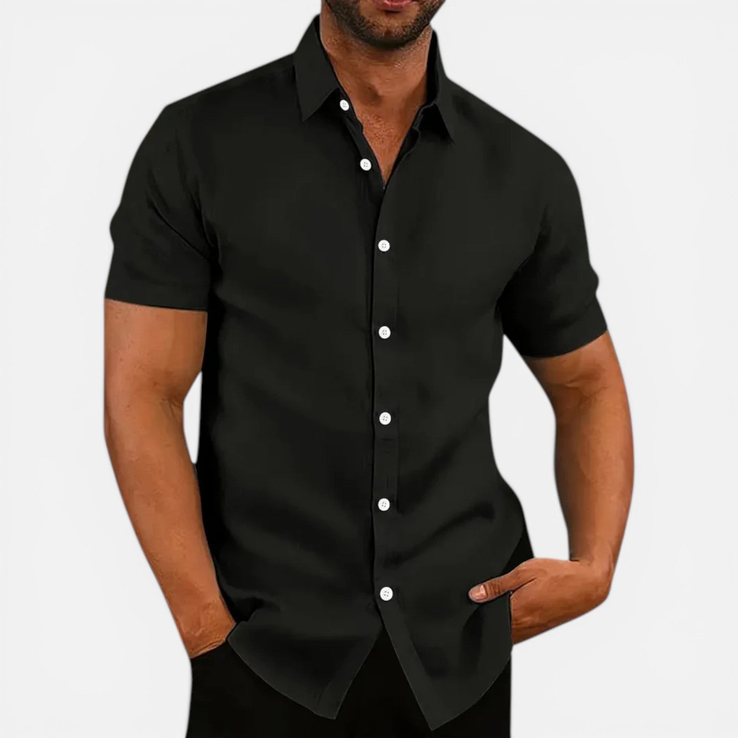 Men's Linen Short Sleeve Button Down Business Casual Shirt