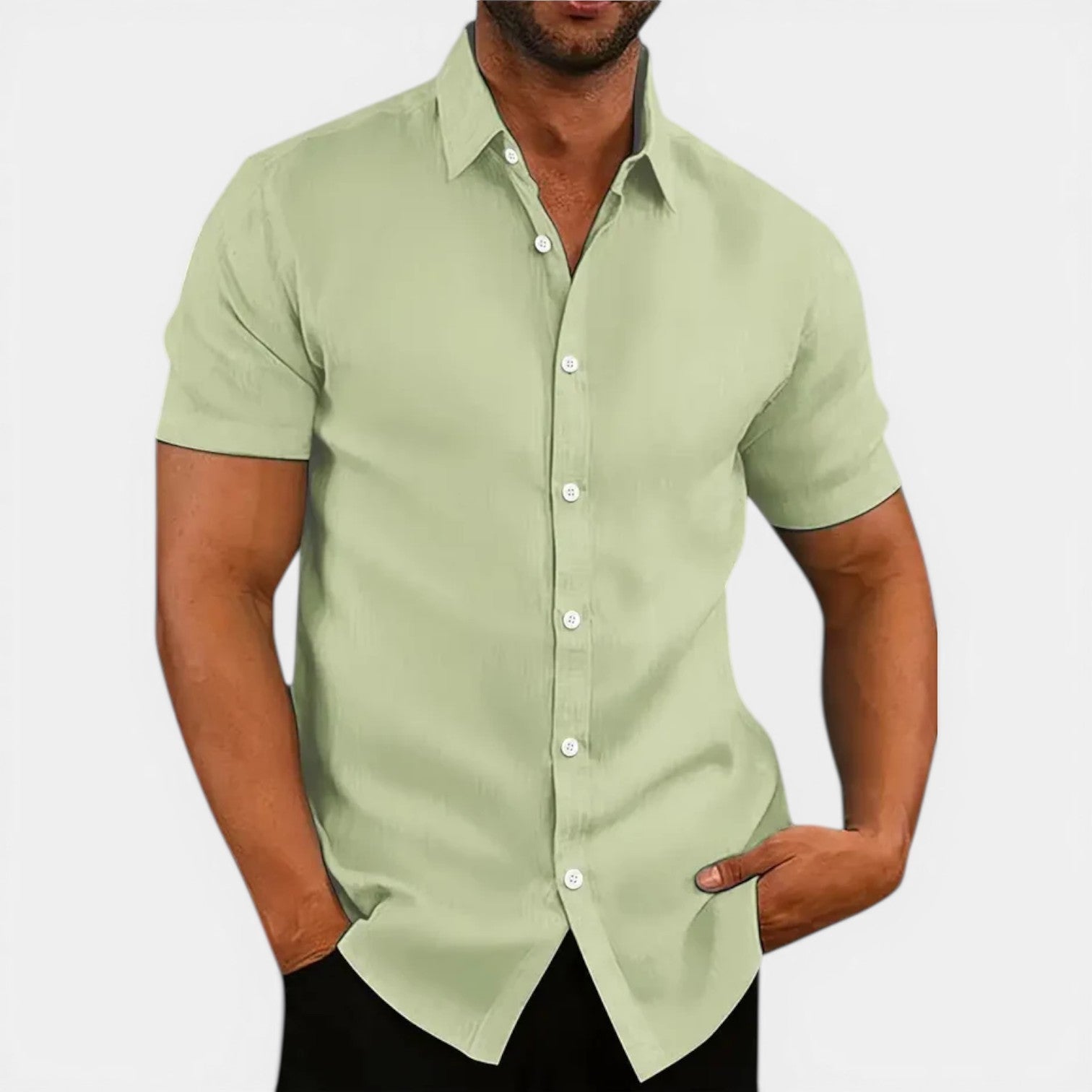 Men's Linen Short Sleeve Button Down Business Casual Shirt
