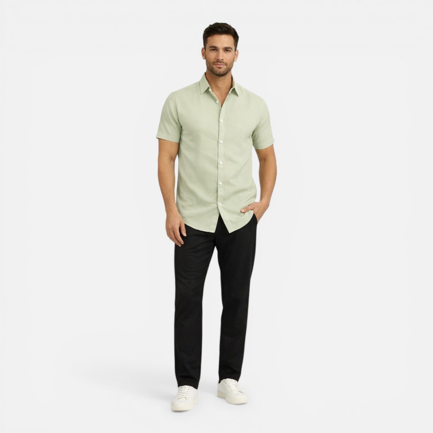 Men's Linen Short Sleeve Button Down Business Casual Shirt