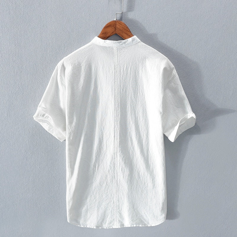 Men’s Short Sleeve Open-Neck Linen Summer Shirt – Relaxed Lightweight Silhouette