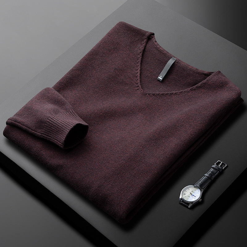 Men's V-Neck Cashmere Long Sleeve Pullover Sweater