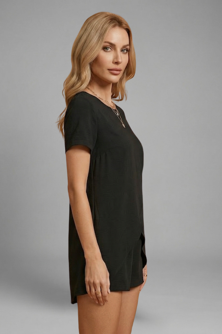 Women's Two Piece Set - Short Sleeve Crossover Top - Shorts