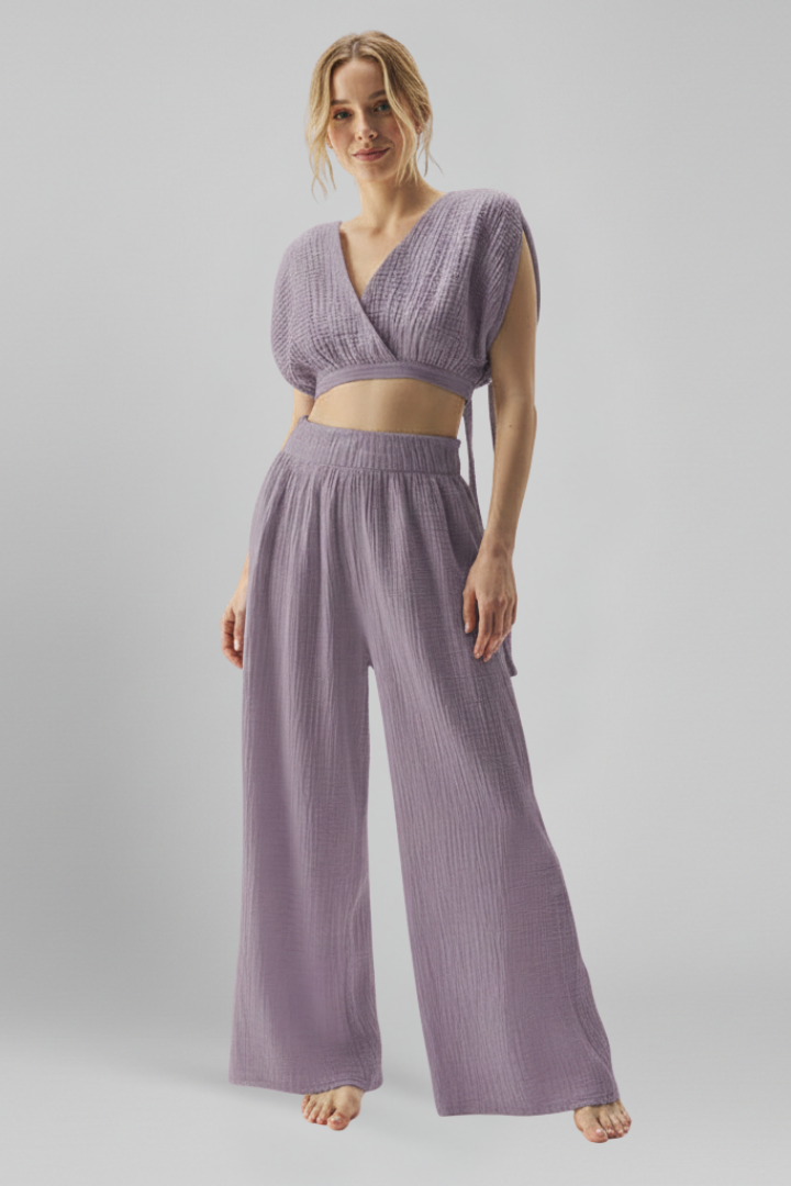 Women's Two-Piece Set V-Neck Wide Leg