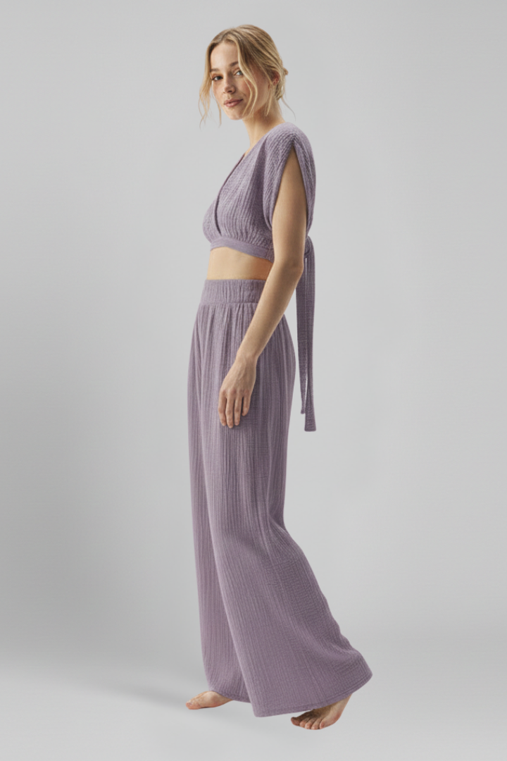 Women's Two-Piece Set V-Neck Wide Leg