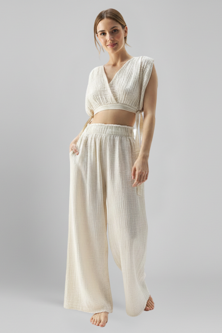 Women's Two-Piece Set V-Neck Wide Leg