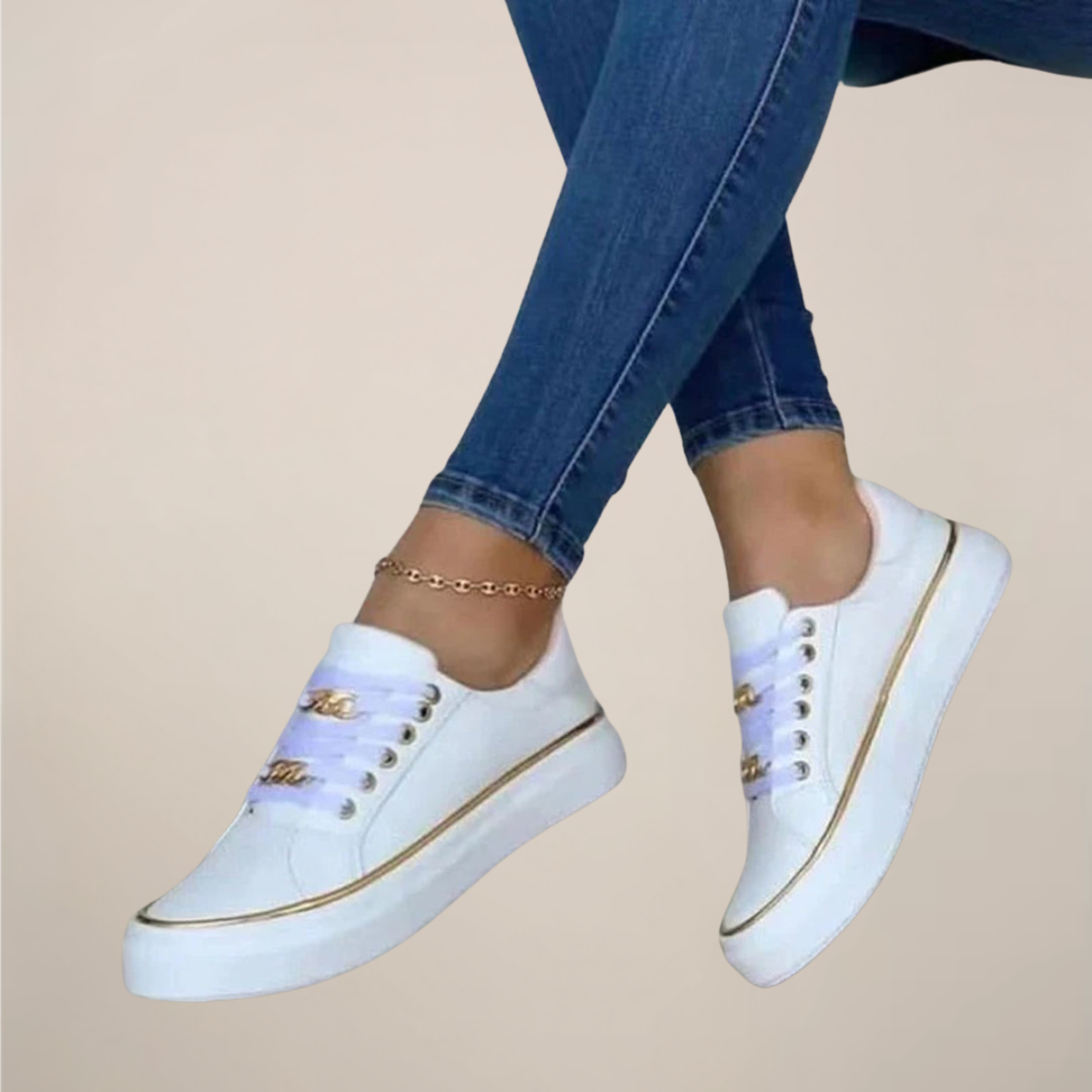Women’s Low-Top Lace-Up Sneakers with Decorative Hardware Detail