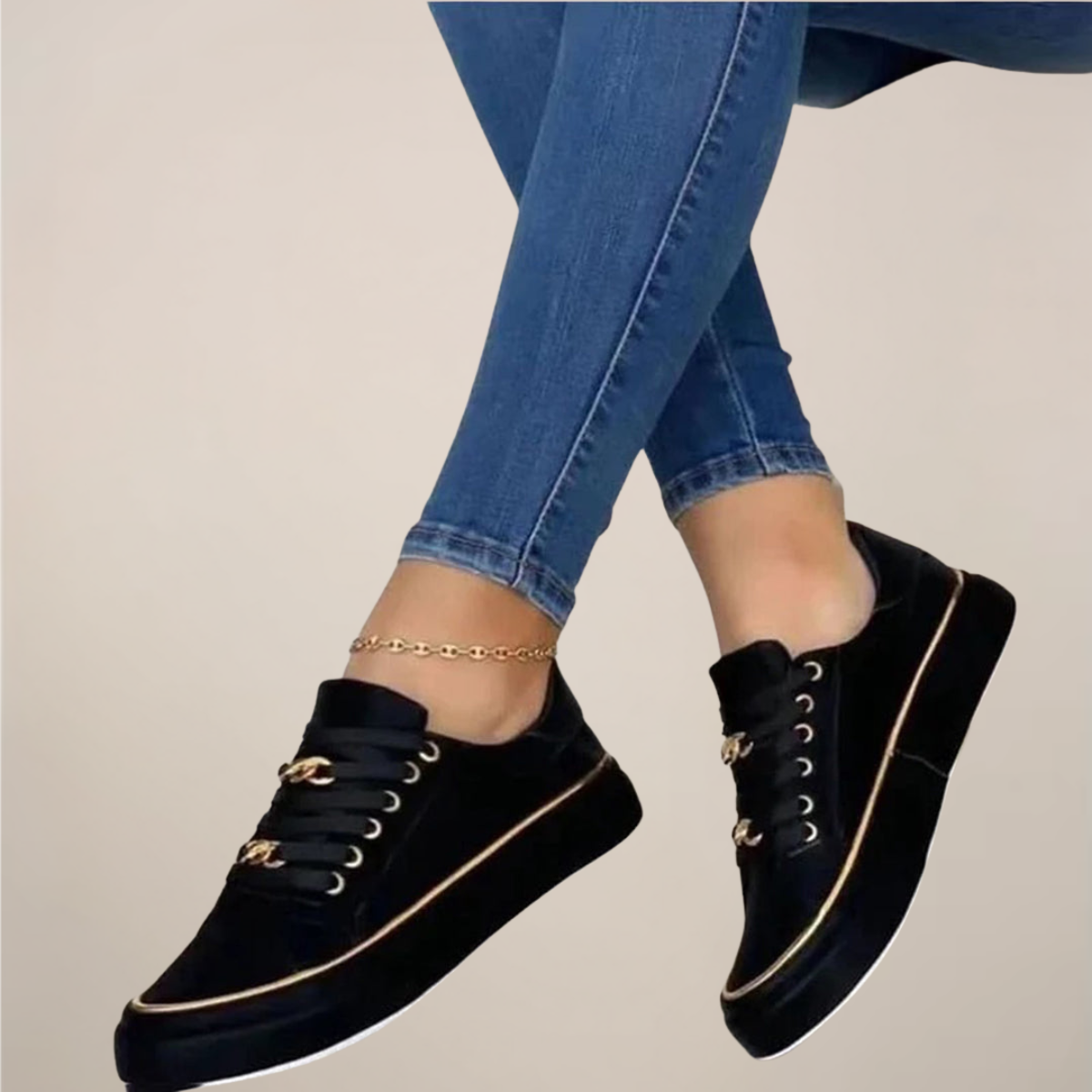 Women’s Low-Top Lace-Up Sneakers with Decorative Hardware Detail
