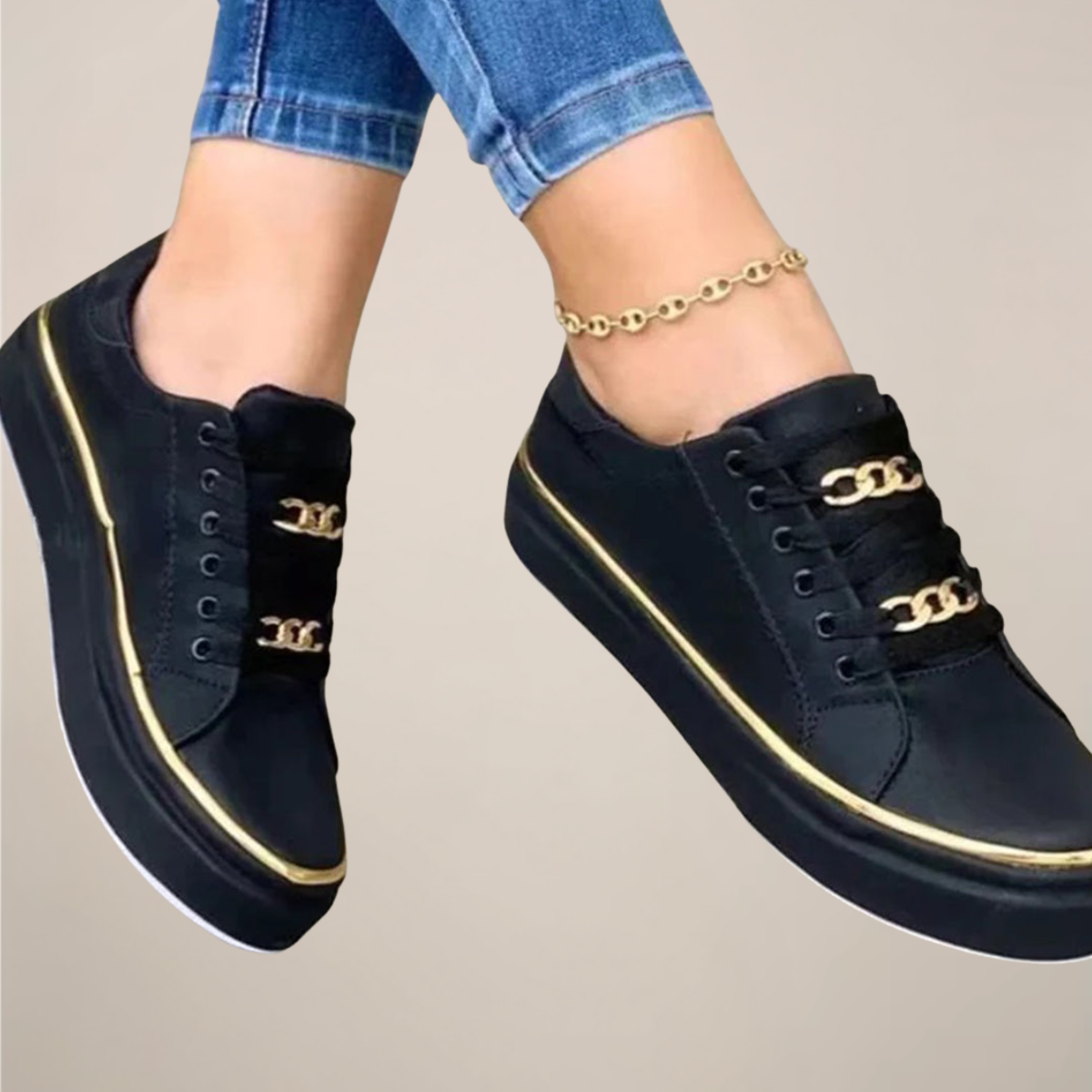 Women’s Low-Top Lace-Up Sneakers with Decorative Hardware Detail