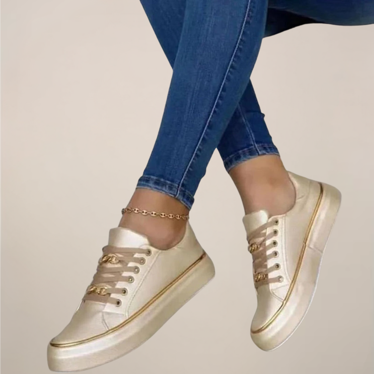 Women’s Low-Top Lace-Up Sneakers with Decorative Hardware Detail