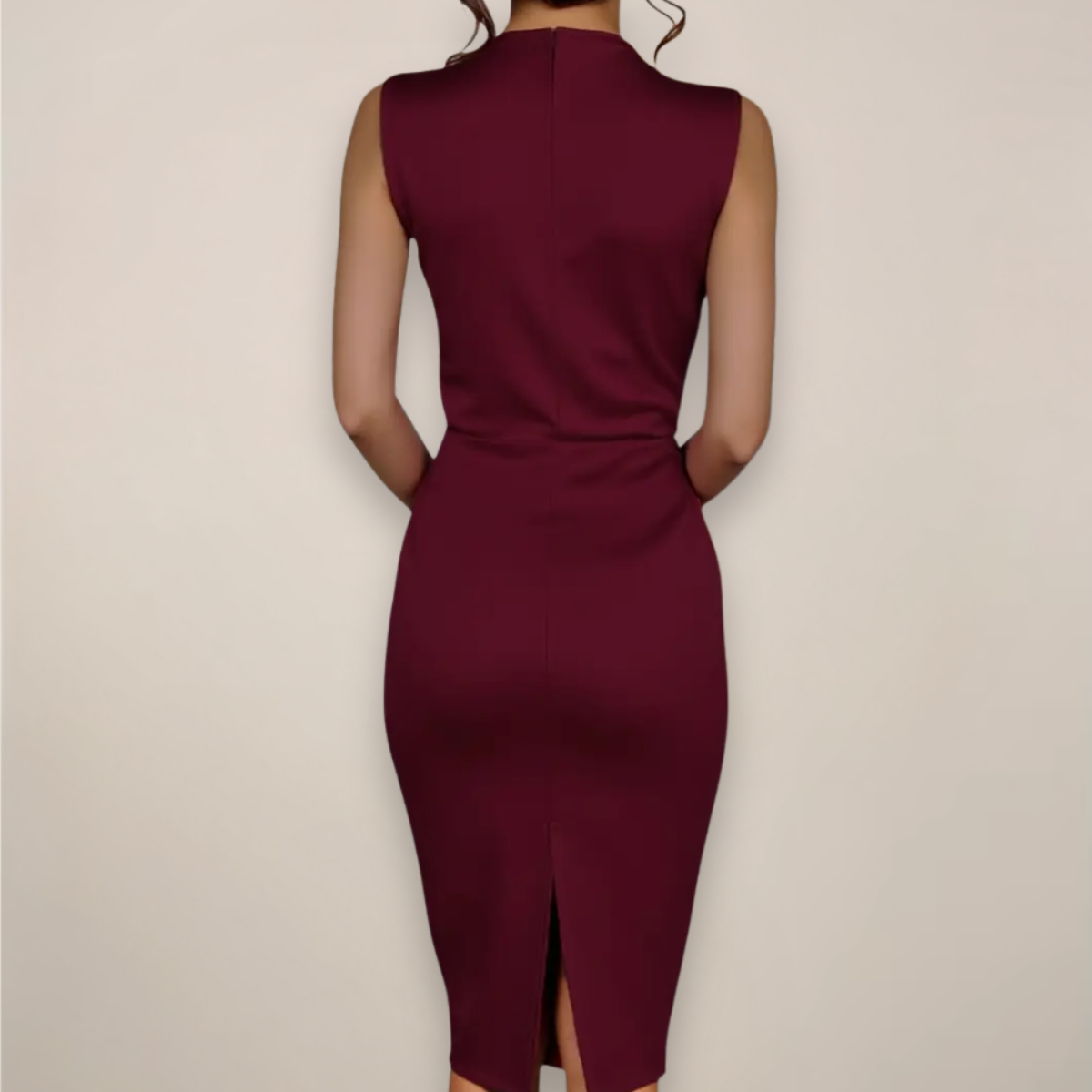 Women’s Sleeveless Midi Sheath Dress with Tie Detail and Fitted Silhouette