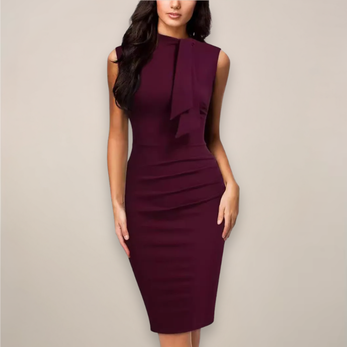 Women’s Sleeveless Midi Sheath Dress with Tie Detail and Fitted Silhouette