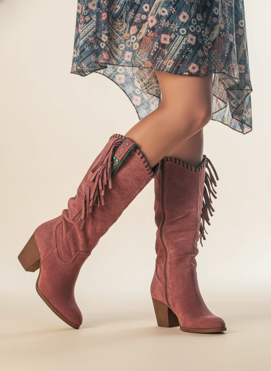 Women's Boots Knee High Fringe Block Heel