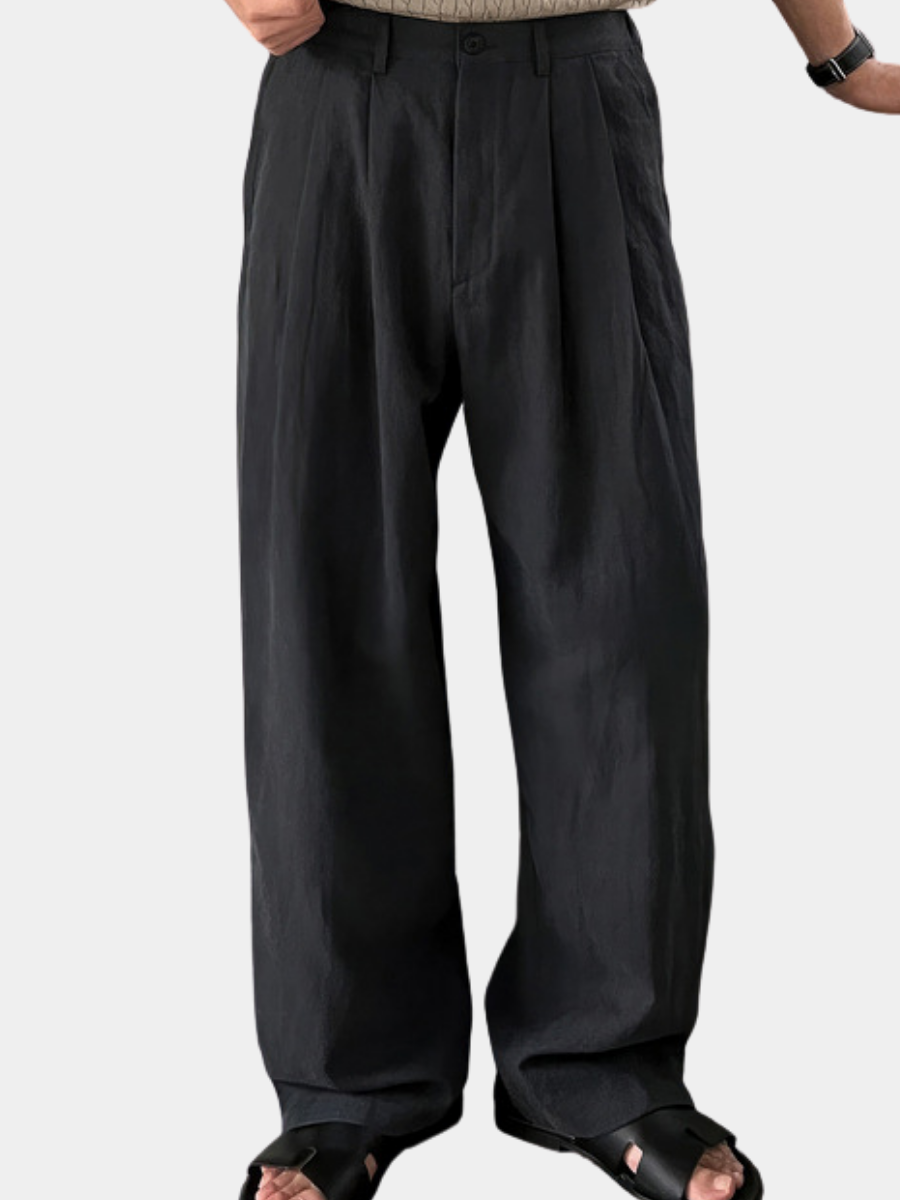 Men's Linen Wide Leg Pleated Front Pants