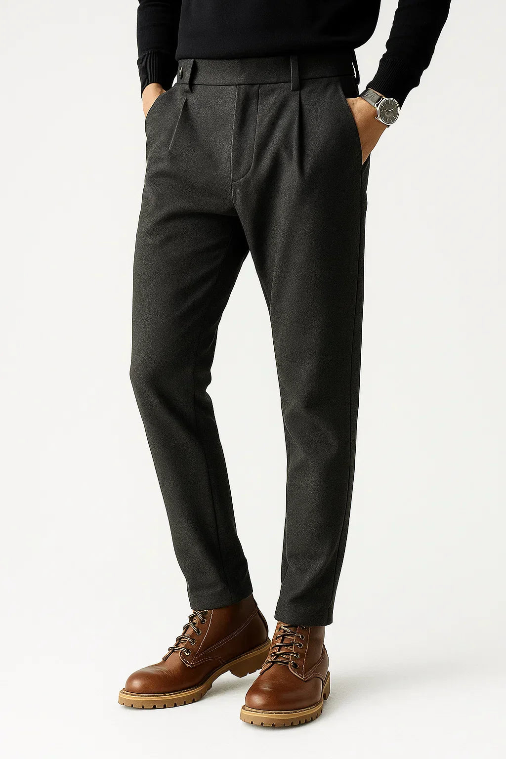 Men's Trousers Wool Blend Slim Fit Tapered