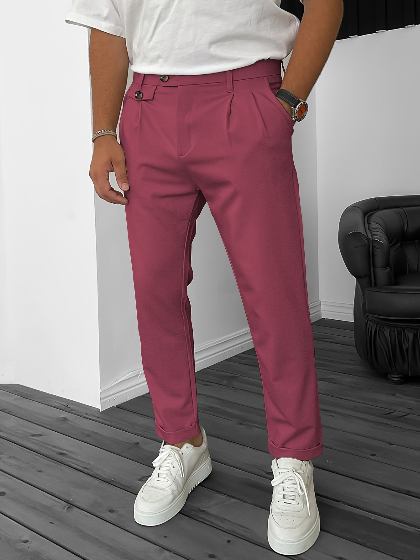 Men's Pleated Front Wide Leg Dress Trousers