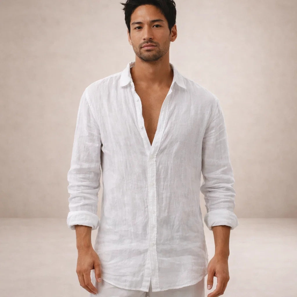 Men's Regular Fit Linen Button Down Long Sleeve Shirt