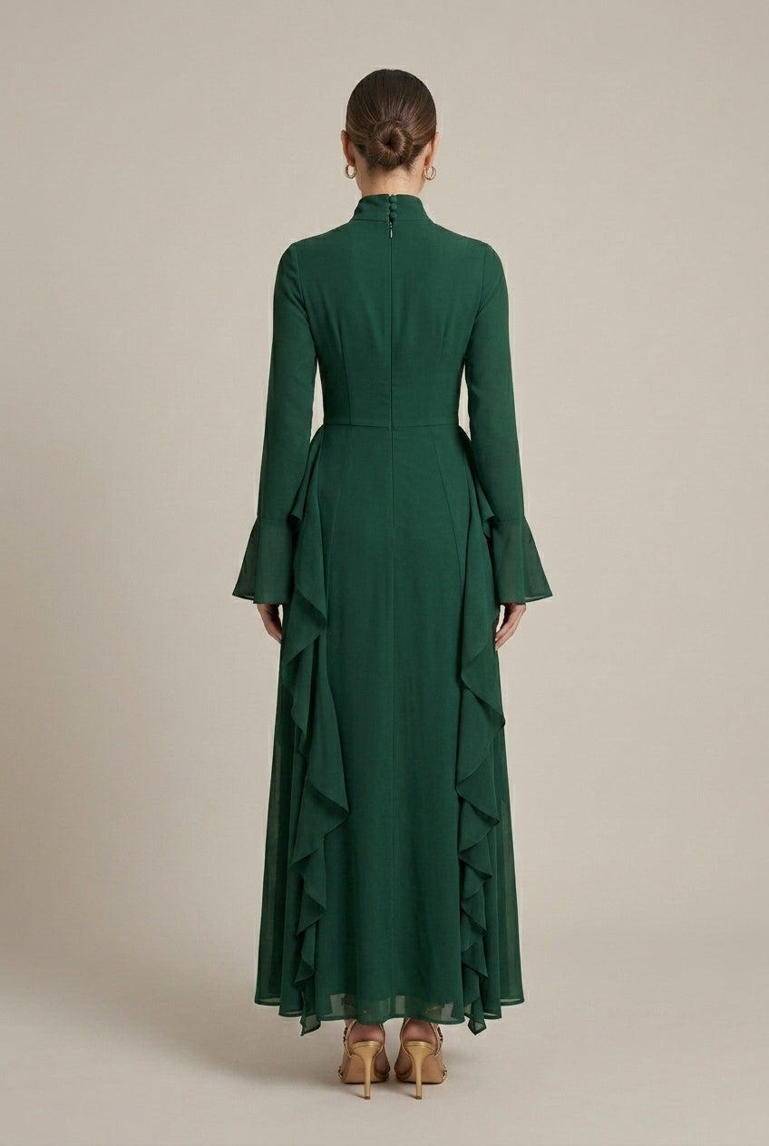Women's Long Sleeve High Neck Ruffle Dress