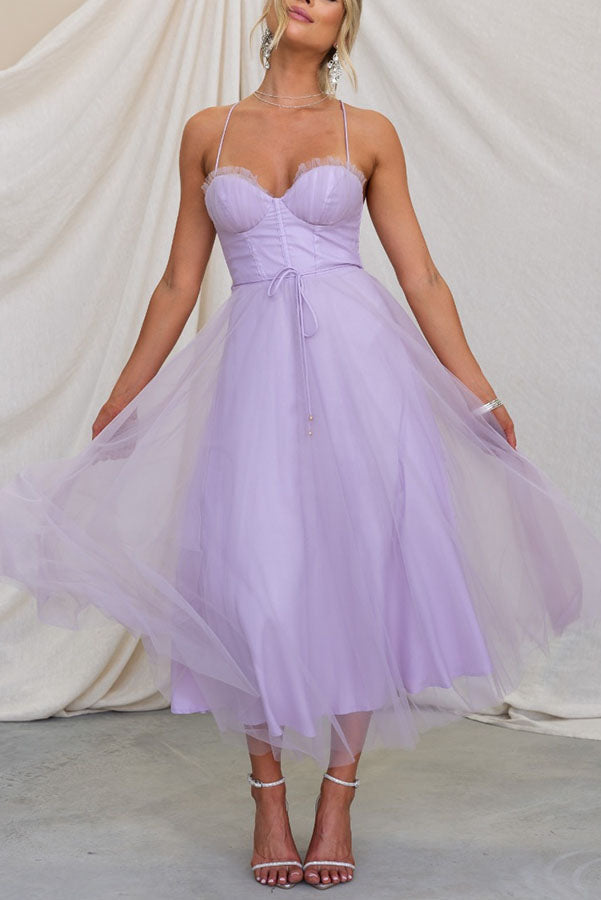 Women's Mesh Midi Dress Sweetheart Neckline