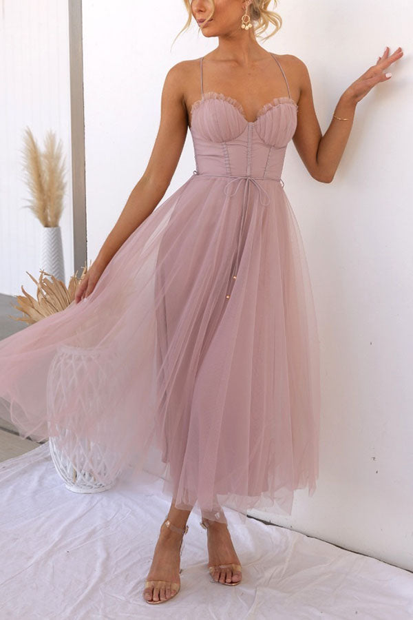 Women's Mesh Midi Dress Sweetheart Neckline