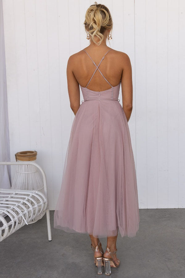 Women's Mesh Midi Dress Sweetheart Neckline