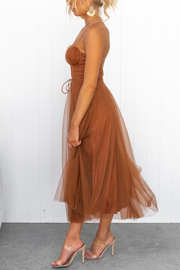Women's Mesh Midi Dress Sweetheart Neckline