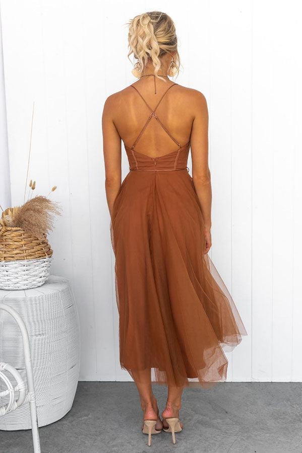 Women's Mesh Midi Dress Sweetheart Neckline