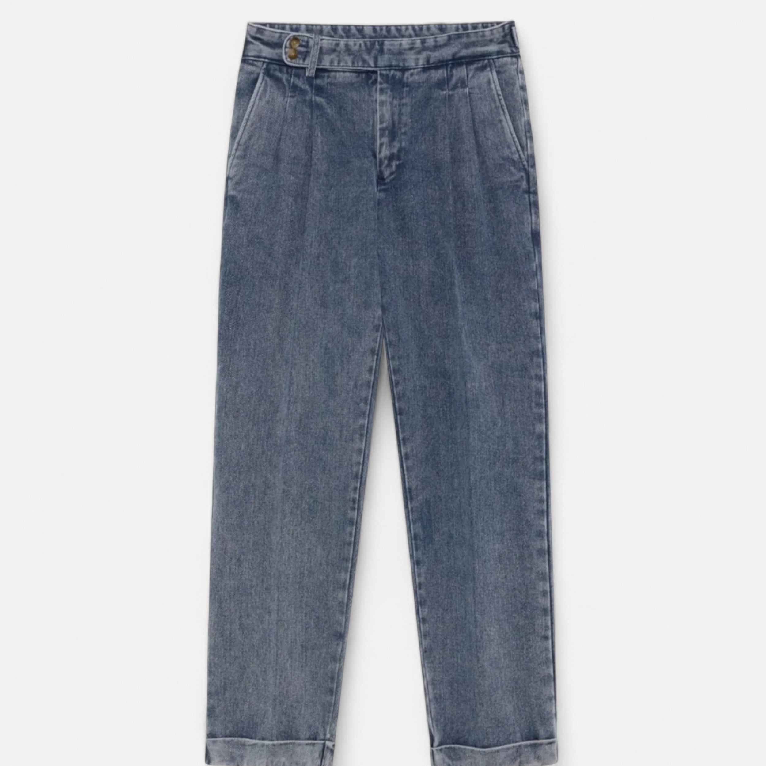Men’s Vintage Straight-Leg Jeans with High Waist and Classic Tailored Fit