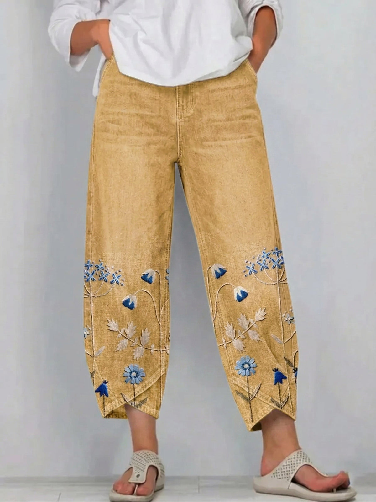 Women's Denim Wide Leg Pants Embroidered