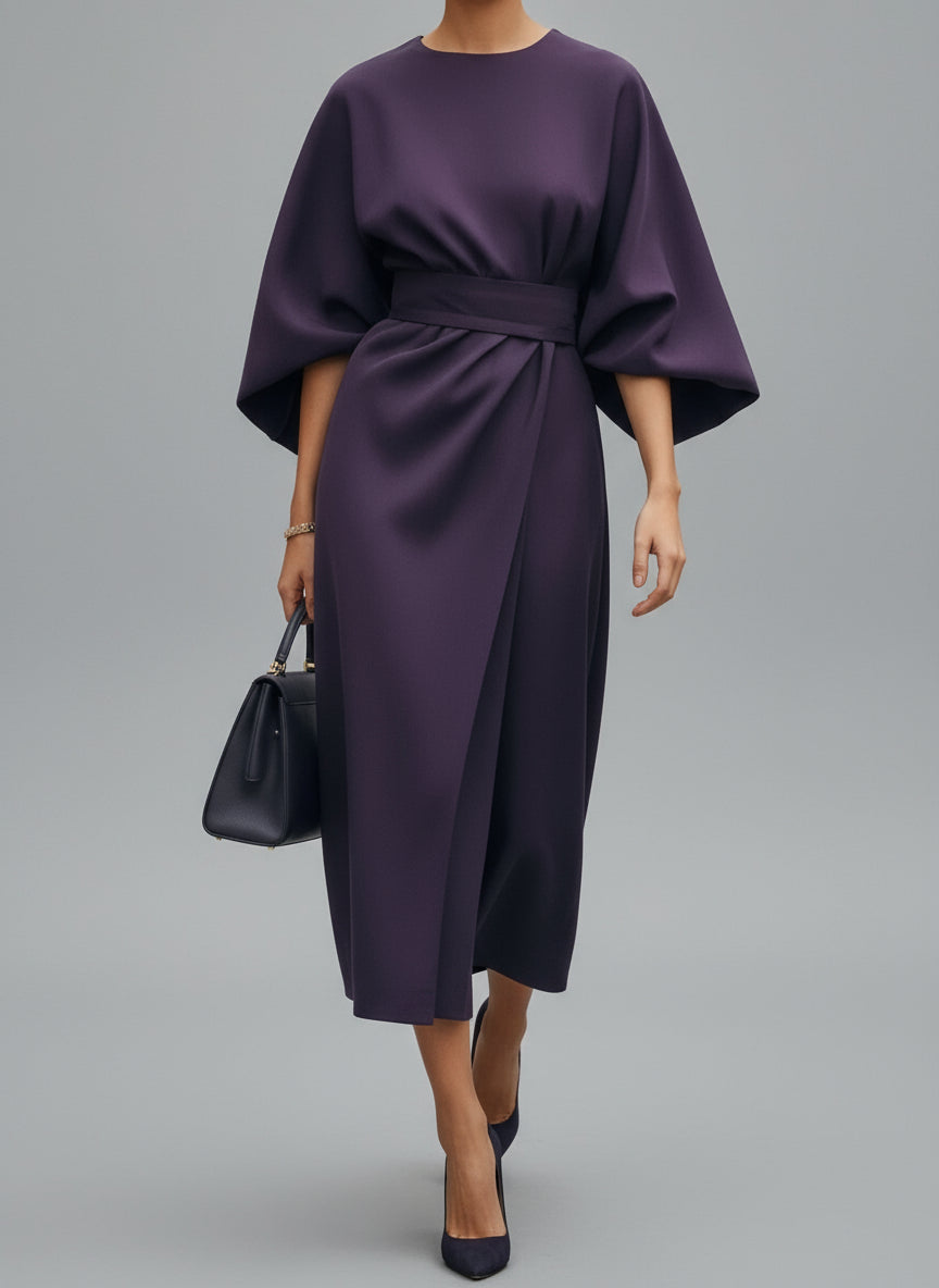 Women’s Flowy Belted Maxi Dress – Elegant Wide-Sleeve Design