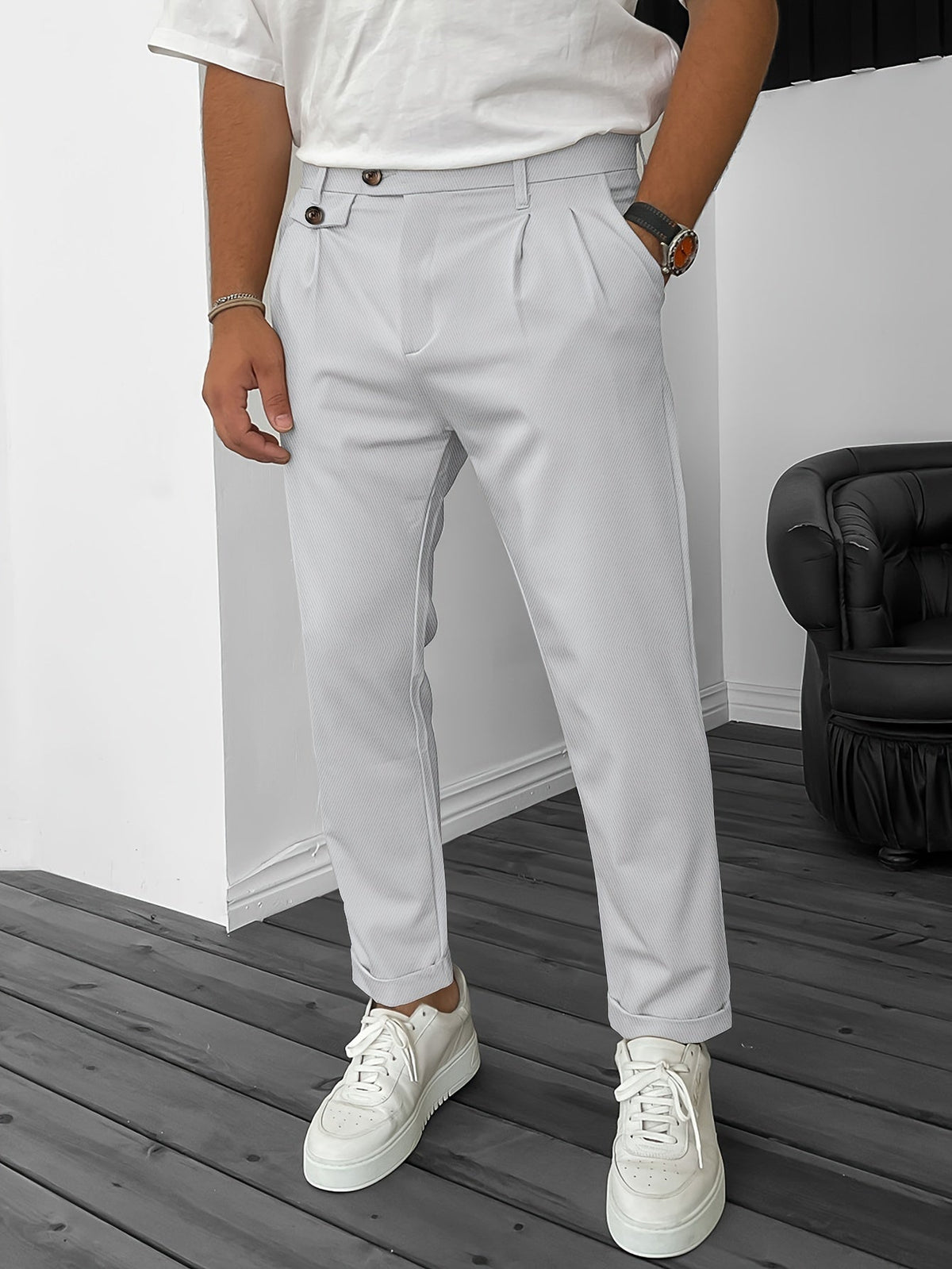 Men's Pleated Front Wide Leg Dress Trousers