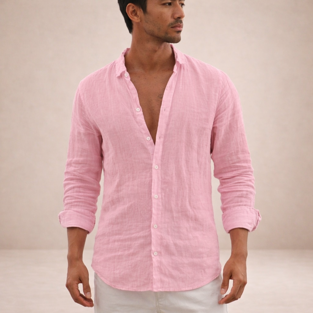 Men's Regular Fit Linen Button Down Long Sleeve Shirt