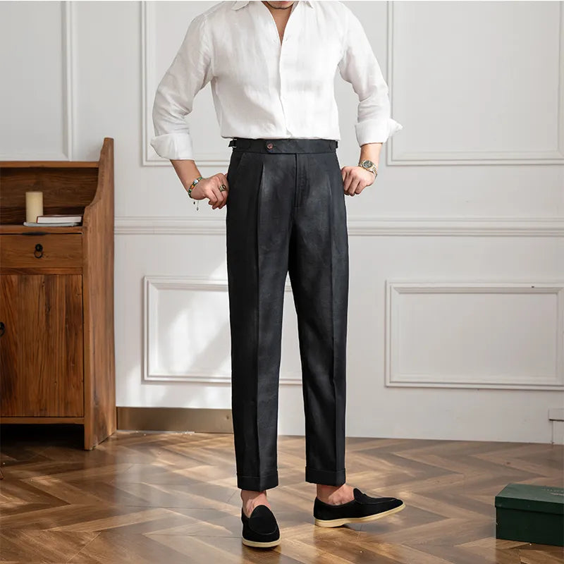 Men’s Tailored Linen Pants – Refined Slim Fit Cropped Formal Pants