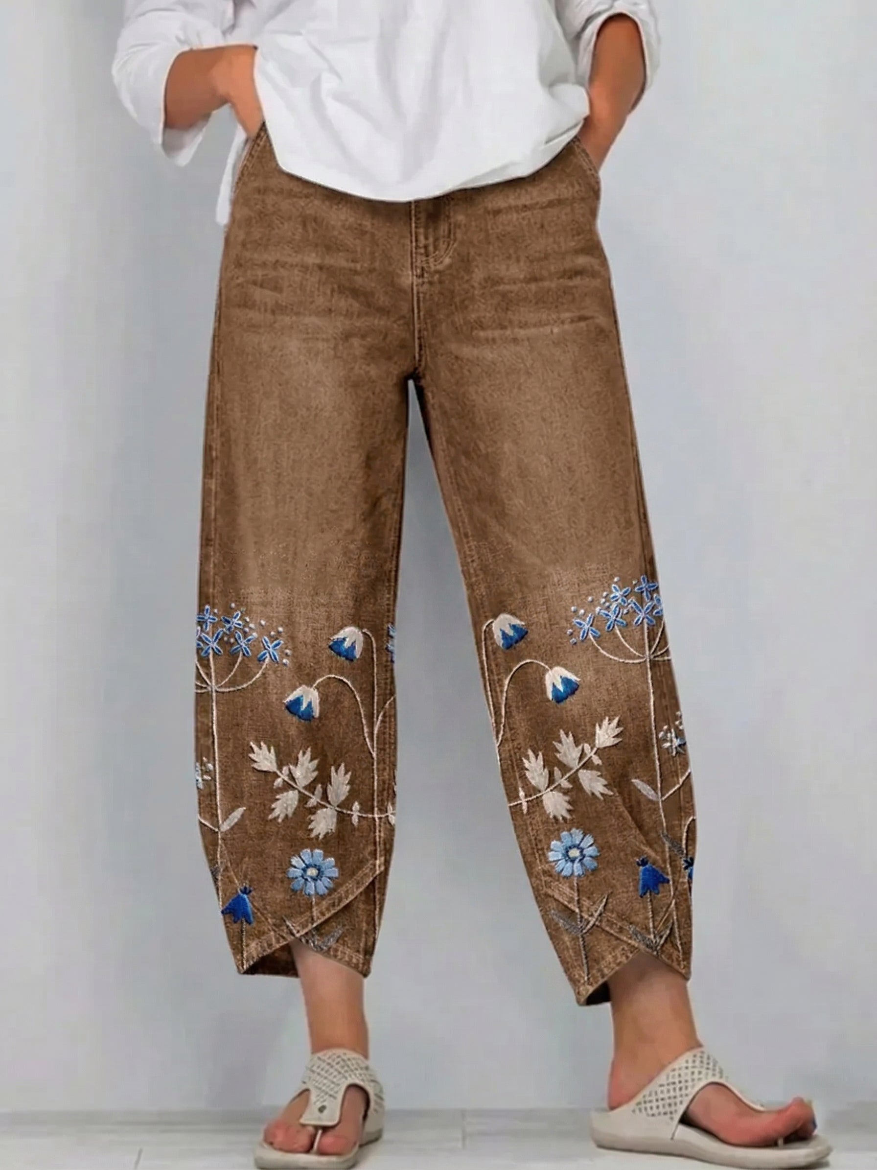 Women's Denim Wide Leg Pants Embroidered