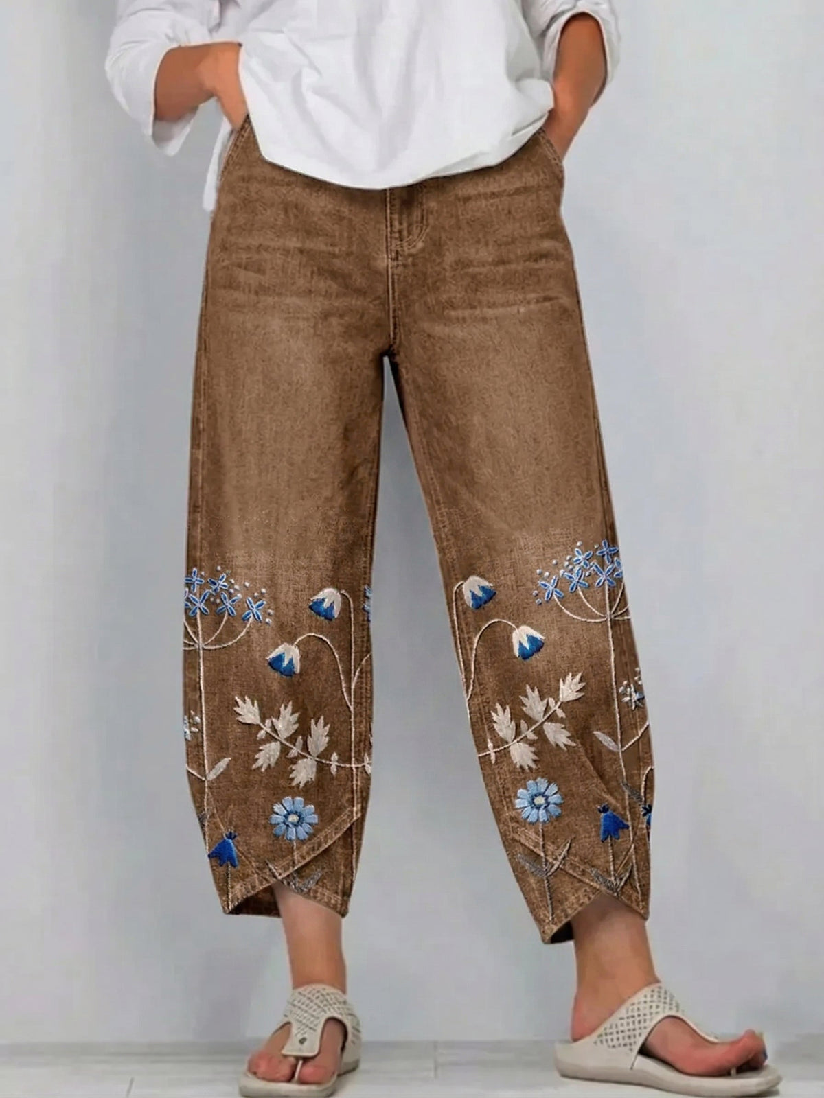 Women's Denim Wide Leg Pants Embroidered