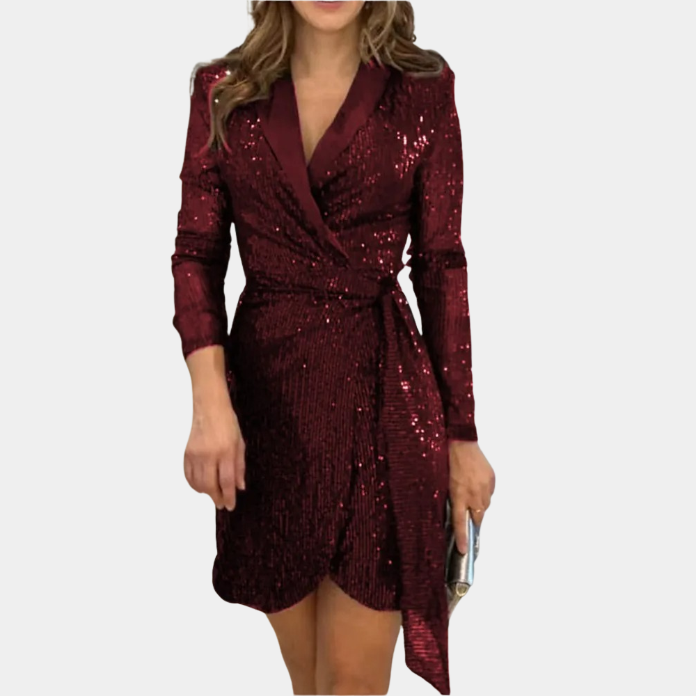 Women’s Elegant Wrap Mini Dress – Long Sleeve Evening Silhouette
