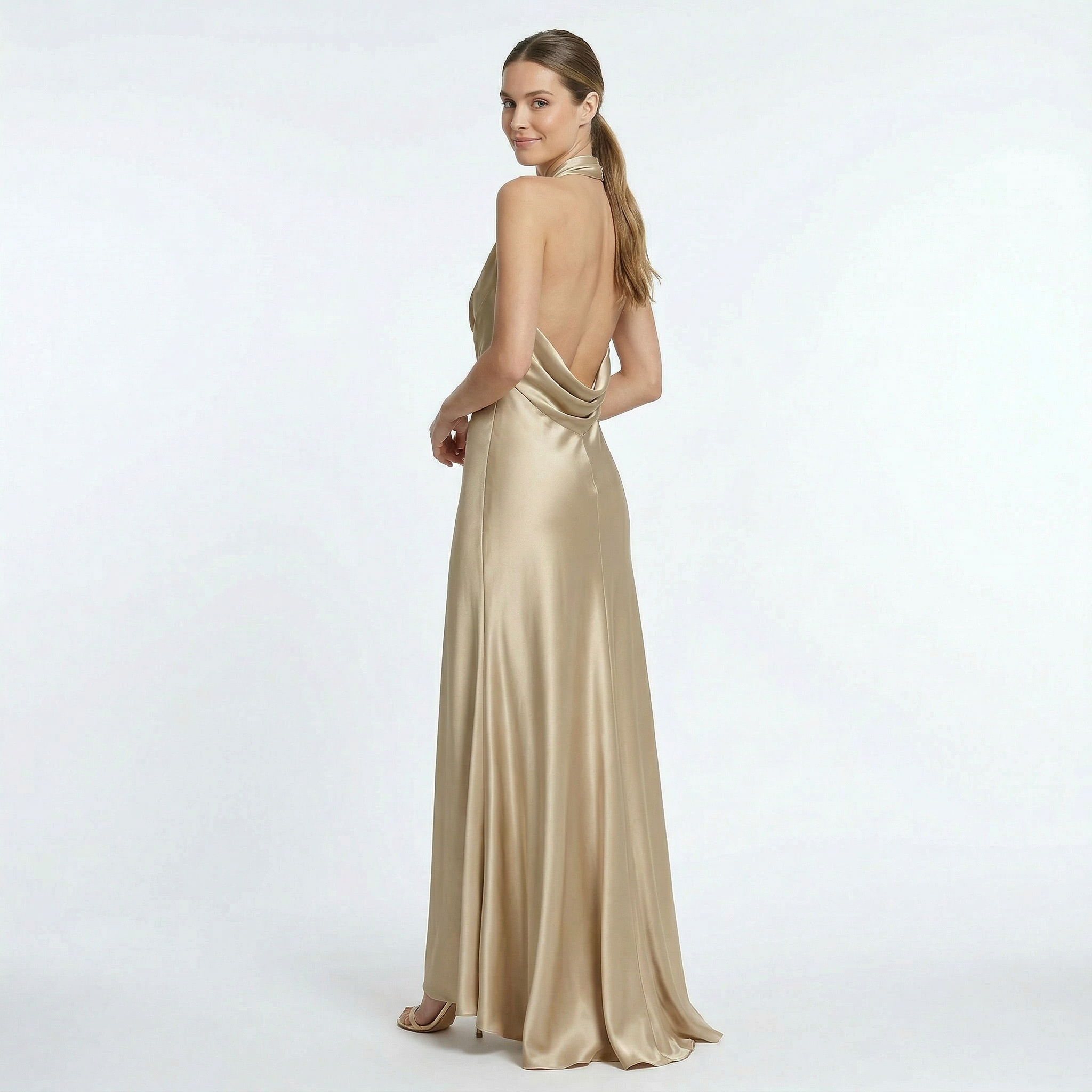 Women's Satin Maxi Dress Halter Neck