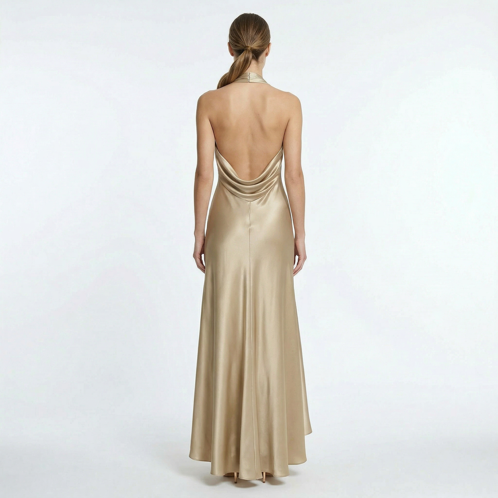 Women's Satin Maxi Dress Halter Neck
